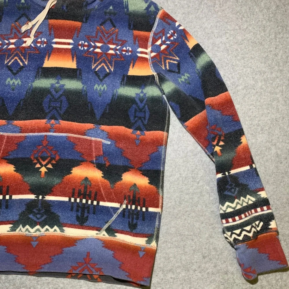 Polo Ralph Lauren‎ Mens M Aztec Fleece Hoodie Southwestern Pattern Blue Orange